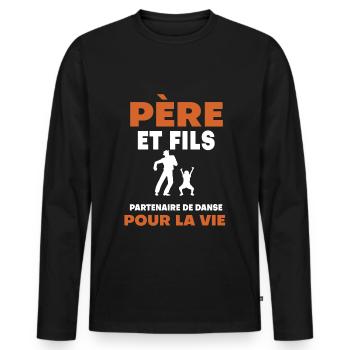 father son dancing duet man dad - Men's Premium Organic Long Sleeve Shirt - black - Front - Nico (187cm)