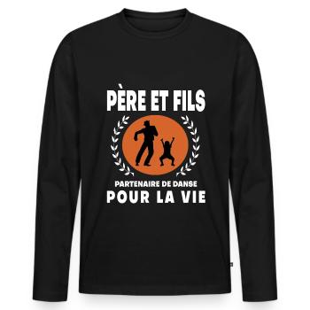 père fils danse vintage rétro papa - T-shirt manches longues Premium bio Homme - noir - Devant - Nico (187cm)