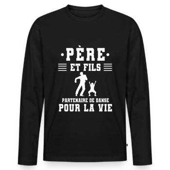 père fils danse papa - T-shirt manches longues Premium bio Homme - noir - Devant - Nico (187cm)