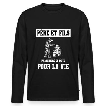 Motorrad Vater und Sohn Duo Mann Papa Biker - Männer Premium Bio Langarmshirt - Schwarz - Vorne - Nico (187cm)