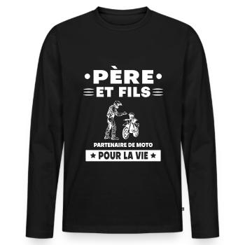 father and son motorcycle duo man dad biker - Men's Premium Organic Long Sleeve Shirt - black - Front - Nico (187cm)