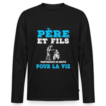 father and son motorcycle partner duo man dad biker - Men's Premium Organic Long Sleeve Shirt - black - Front - Nico (187cm)