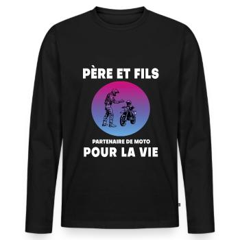 Father and Son Motorcycle Retro Vintage Man Biker Dad - Men's Premium Organic Long Sleeve Shirt - black - Front - Nico (187cm)