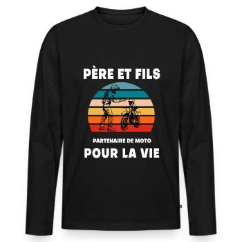 Vater und Sohn Motorrad Vintage Retro Biker Papa - Männer Premium Bio Langarmshirt - Schwarz - Vorne - Nico (187cm)