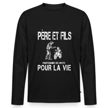 father and son motorcycle biker dad - Men's Premium Organic Long Sleeve Shirt - black - Front - Nico (187cm)