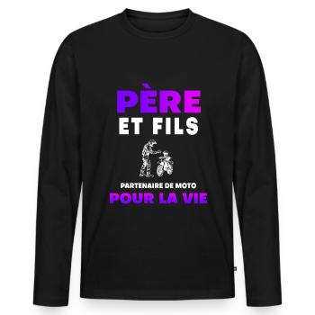 father son motorcycle duo man partner dad biker - Men's Premium Organic Long Sleeve Shirt - black - Front - Nico (187cm)