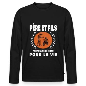 Vater Sohn Motorrad Vintage Retro Biker Papa - Männer Premium Bio Langarmshirt - Schwarz - Vorne - Nico (187cm)