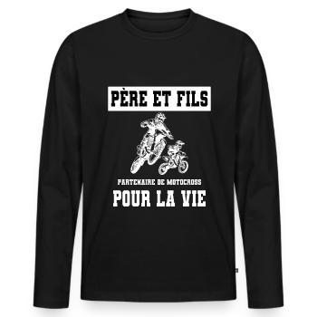 motocross père et fils duo homme motard - T-shirt manches longues Premium bio Homme - noir - Devant - Nico (187cm)
