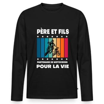 Father and Son Vintage Motocross Man Biker - Men's Premium Organic Long Sleeve Shirt - black - Front - Nico (187cm)