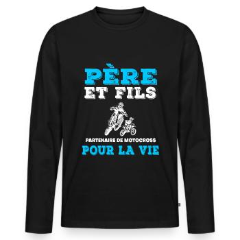 father and son motocross partner duo man biker - Men's Premium Organic Long Sleeve Shirt - black - Front - Nico (187cm)