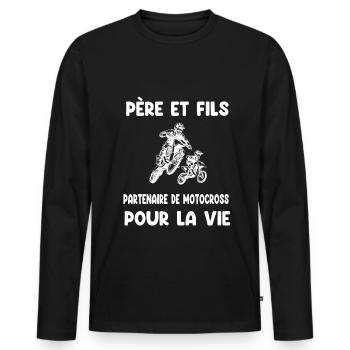 Father and son motocross partner for life biker - Men's Premium Organic Long Sleeve Shirt - black - Front - Nico (187cm)