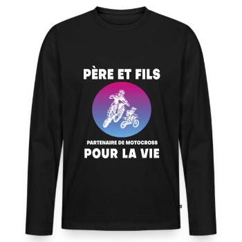 Father and Son Motocross Retro Vintage Man Biker - Men's Premium Organic Long Sleeve Shirt - black - Front - Nico (187cm)