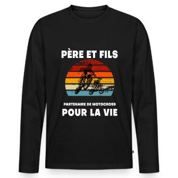 Father and Son Vintage Motocross Retro Sunset Biker - Men's Premium Organic Long Sleeve Shirt - black - Front - Nico (187cm)