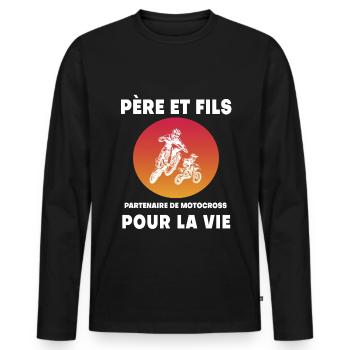 Father and Son Motocross Retro Vintage Biker - Men's Premium Organic Long Sleeve Shirt - black - Front - Nico (187cm)