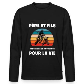 Vater und Sohn Vintage Motocross Retro Biker - Männer Premium Bio Langarmshirt - Schwarz - Vorne - Nico (187cm)