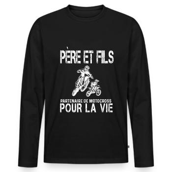 Father and son motocross biker - Men's Premium Organic Long Sleeve Shirt - black - Front - Nico (187cm)