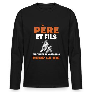 father son motocross duo man biker - Men's Premium Organic Long Sleeve Shirt - black - Front - Nico (187cm)