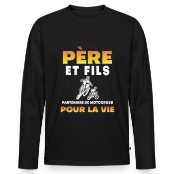 father son motocross partner life biker - Men's Premium Organic Long Sleeve Shirt - black - Front - Nico (187cm)