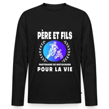 Father Son Motocross Retro Vintage Man Biker - Men's Premium Organic Long Sleeve Shirt - black - Front - Nico (187cm)