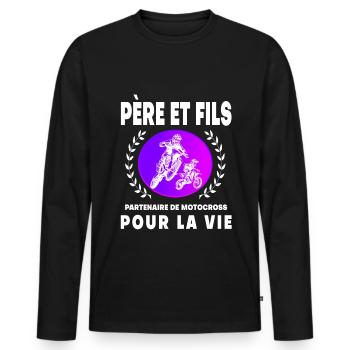 Father Son Vintage Motocross Retro Sunset Biker - Men's Premium Organic Long Sleeve Shirt - black - Front - Nico (187cm)