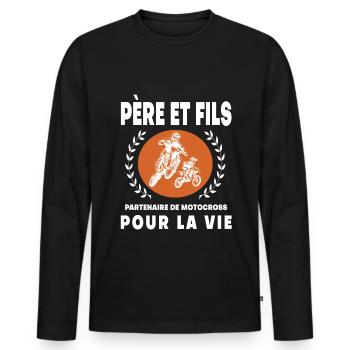 Vater Sohn Vintage Motocross Retro Biker - Männer Premium Bio Langarmshirt - Schwarz - Vorne - Nico (187cm)