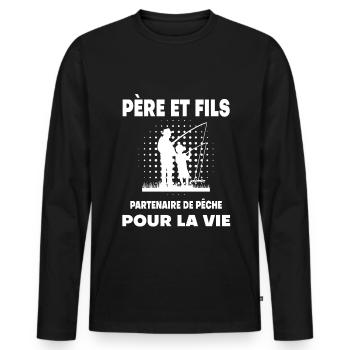 Fishing Father and Son Man Partner Dad Fisherman - Men's Premium Organic Long Sleeve Shirt - black - Front - Nico (187cm)