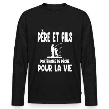 pêche père et fils partenaire pour la vie - T-shirt manches longues Premium bio Homme - noir - Devant - Nico (187cm)
