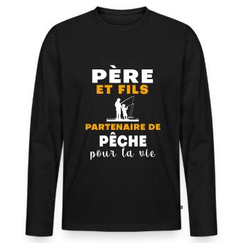 Fishing Father and Son Fisherman Dad - Men's Premium Organic Long Sleeve Shirt - black - Front - Nico (187cm)
