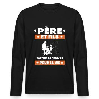 Father and Son Fishing Duo Man Dad Fisherman - Men's Premium Organic Long Sleeve Shirt - black - Front - Nico (187cm)