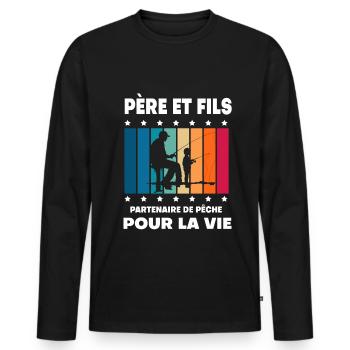 Father and Son Fishing Man Vintage Dad Fisherman - Men's Premium Organic Long Sleeve Shirt - black - Front - Nico (187cm)