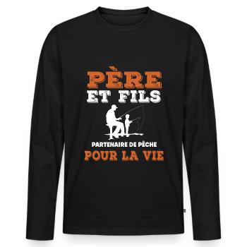 Father and Son Fishing Partner Life Dad Fisherman - Men's Premium Organic Long Sleeve Shirt - black - Front - Nico (187cm)