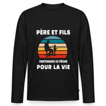 Vater und Sohn Angeln Vintage Retro Papa Fischer - Männer Premium Bio Langarmshirt - Schwarz - Vorne - Nico (187cm)