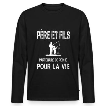 père et fils pêche papa pêcheur - T-shirt manches longues Premium bio Homme - noir - Devant - Nico (187cm)