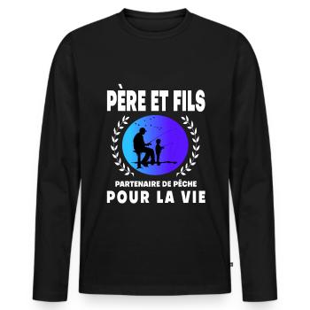 Father Son Fishing Retro Vintage Man Dad Fisherman - Men's Premium Organic Long Sleeve Shirt - black - Front - Nico (187cm)