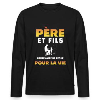 father son fishing partner life dad fisherman - Men's Premium Organic Long Sleeve Shirt - black - Front - Nico (187cm)