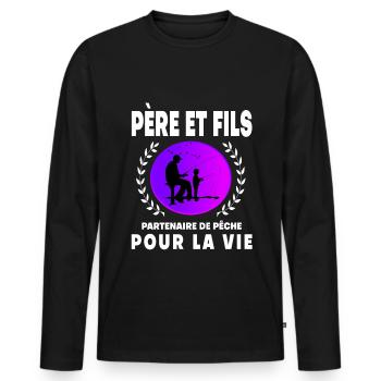 Vater Sohn Angeln Vintage Retro Sonnenuntergang Papa Fischer - Männer Premium Bio Langarmshirt - Schwarz - Vorne - Nico (187cm)