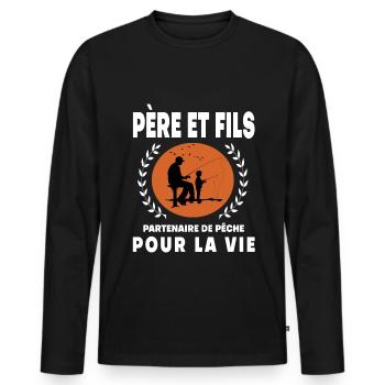 Vater Sohn Angeln Vintage Retro Papa Fischer - Männer Premium Bio Langarmshirt - Schwarz - Vorne - Nico (187cm)