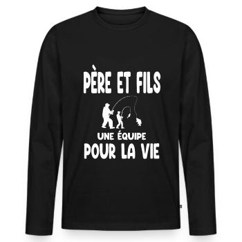 Fishing Father and Son Team for Life Fisherman Dad - Men's Premium Organic Long Sleeve Shirt - black - Front - Nico (187cm)