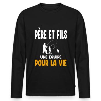 Fishing Father and Son Team Life Dad Fisherman - Men's Premium Organic Long Sleeve Shirt - black - Front - Nico (187cm)