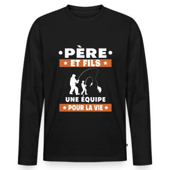 Father and Son Fishing Duo Man Team Dad Fisherman - Men's Premium Organic Long Sleeve Shirt - black - Front - Nico (187cm)