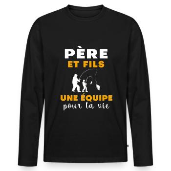 pêche père et fils papa pêcheur - T-shirt manches longues Premium bio Homme - noir - Devant - Nico (187cm)