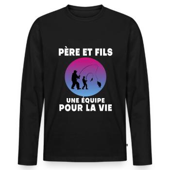 Father and Son Fishing Retro Vintage Father Dad Fisherman - Men's Premium Organic Long Sleeve Shirt - black - Front - Nico (187cm)