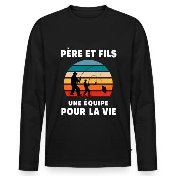Vater und Sohn Angeln Vintage Retro Papa Fischer - Männer Premium Bio Langarmshirt - Schwarz - Vorne - Nico (187cm)