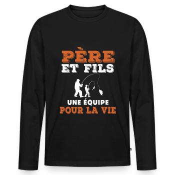 Father and Son Fishing Team Life Dad Fisherman - Men's Premium Organic Long Sleeve Shirt - black - Front - Nico (187cm)