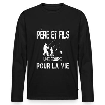 Father and Son Fishing Dad Fisherman - Men's Premium Organic Long Sleeve Shirt - black - Front - Nico (187cm)