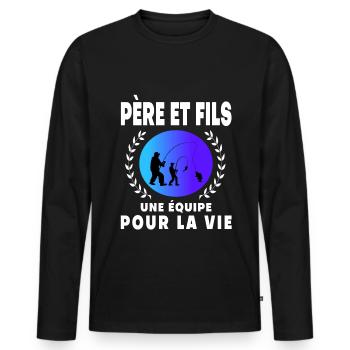 père fils pêche rétro vintage homme papa pêcheur - T-shirt manches longues Premium bio Homme - noir - Devant - Nico (187cm)