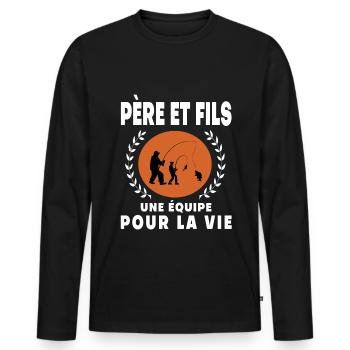 Vater Sohn Angeln Vintage Retro Papa Fischer - Männer Premium Bio Langarmshirt - Schwarz - Vorne - Nico (187cm)