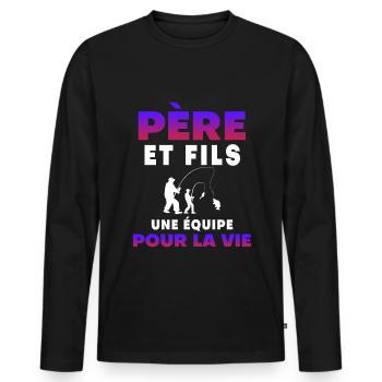 Father Son Fishing Team for Life Dad Fisherman - Men's Premium Organic Long Sleeve Shirt - black - Front - Nico (187cm)