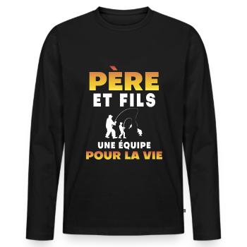 father son fishing team life dad fisherman - Men's Premium Organic Long Sleeve Shirt - black - Front - Nico (187cm)