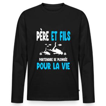 plongée père et fils partenaire vie papa plongeur - T-shirt manches longues Premium bio Homme - noir - Devant - Nico (187cm)